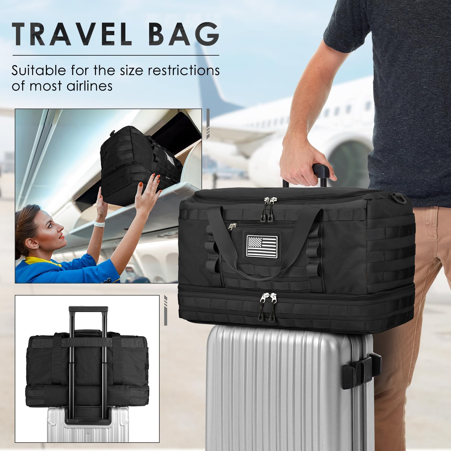 ETRONIK Travel Bag for Men, Tactical Duffle Bag & Weekender Bag for Travel with Toiletry Bag and Shoe Compartment, Carry on Bag Gym Overnight Bag with Wet Pocket for Workout Football Sport, Black - Image 5