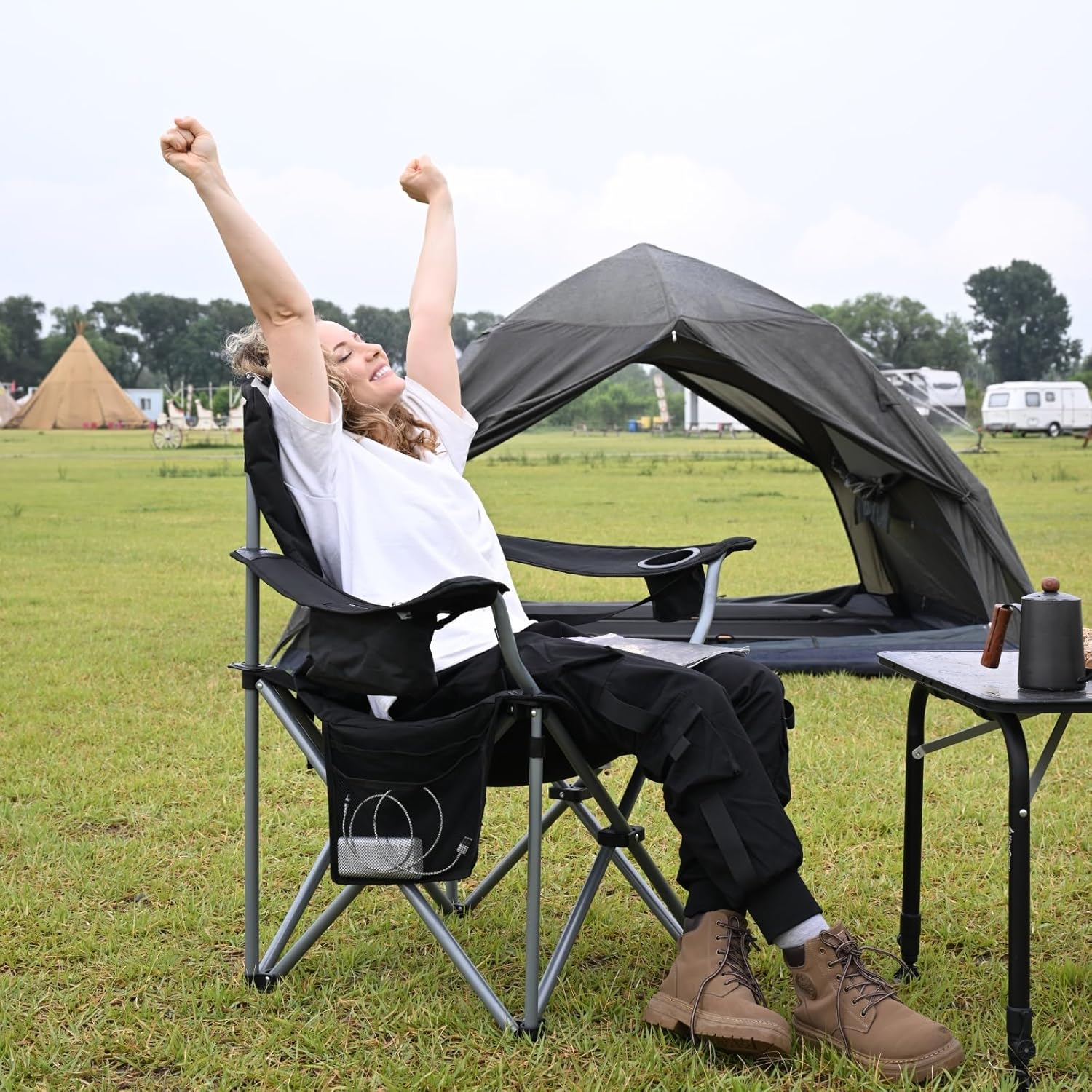 KingCamp Oversized Camping Folding Chair with Lumbar Support, Heavy Duty Ergonomic Padded Arm Chair with Cooler Bag, Cup Holder, Portable for Outdoor - Image 2