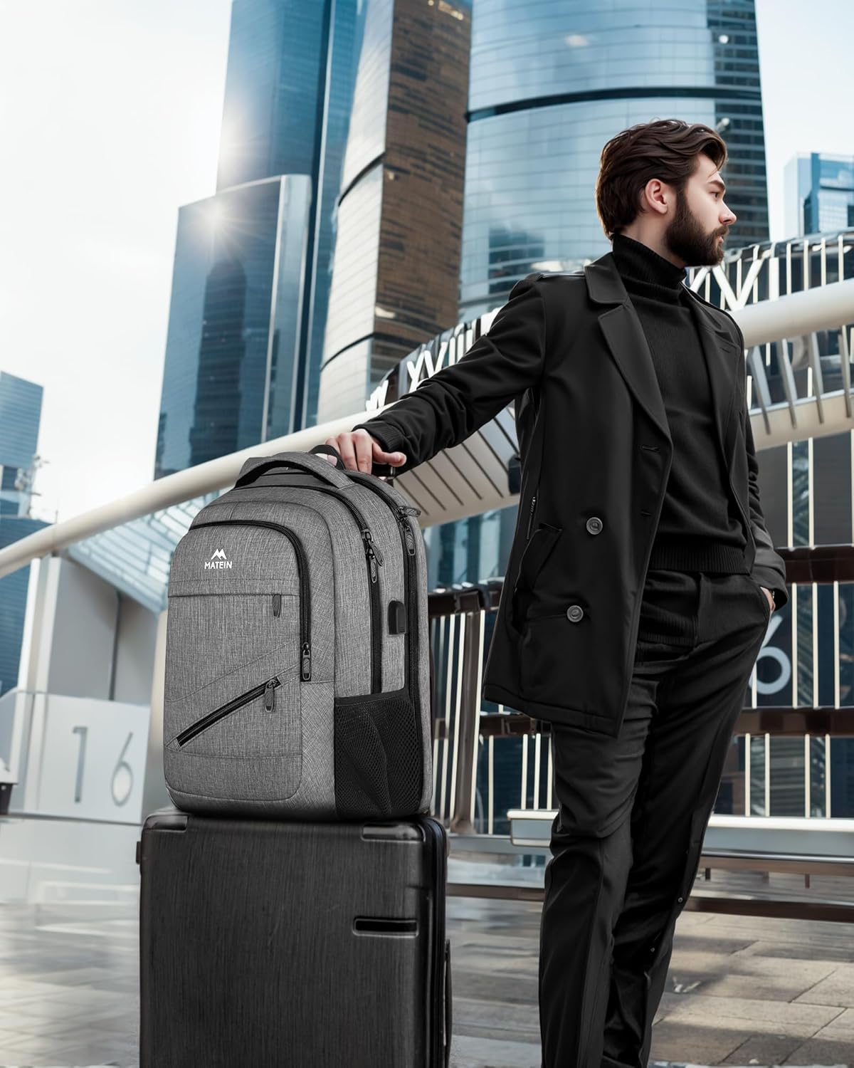 MATEIN Travel Laptop Backpack, 17 Inch Business Flight Approved Carry on Backpack, TSA Large Computer Bag for Men Women with USB Port and Trolley Sleeve, College School Tactical Book Bag, Grey - Image 7