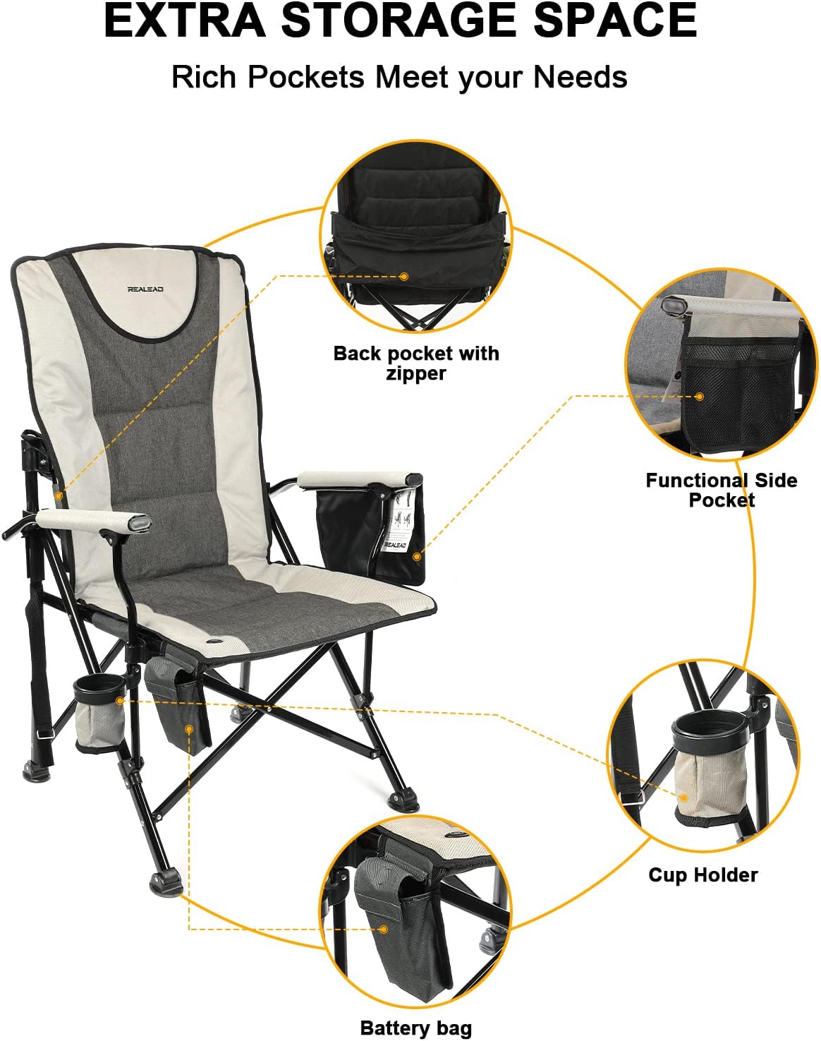 REALEAD Heated Camping Chair - Fully Padded Heated Camp Chairs for Outdoor Sports - Heavy Duty Folding Chairs Supports 400 lbs - Perfect for Outside Sport Events, Concert, Battery NOT Included - Image 7
